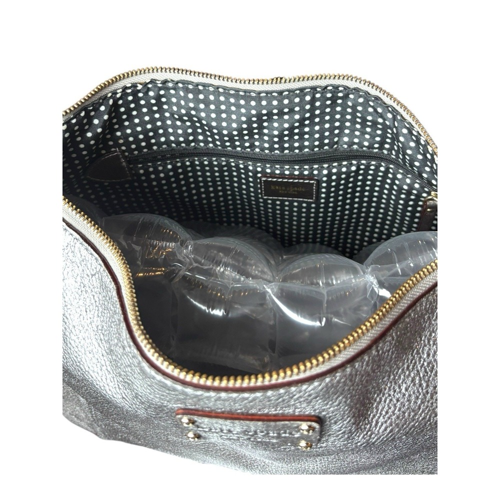 Kate Spade Large Silver Metallic Pebble Gray Hobo Bag Purse Soft‎ - Picture 8 of 10
